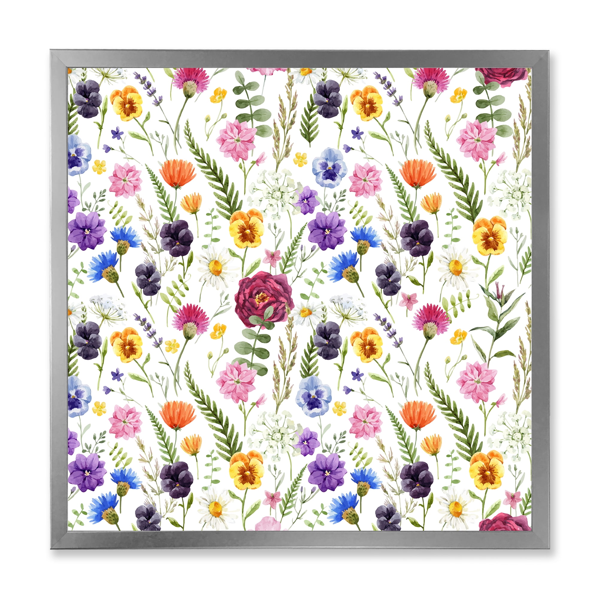 Designart 'Coloful Wildflowers Floral Pattern II' Traditional Framed Art Print