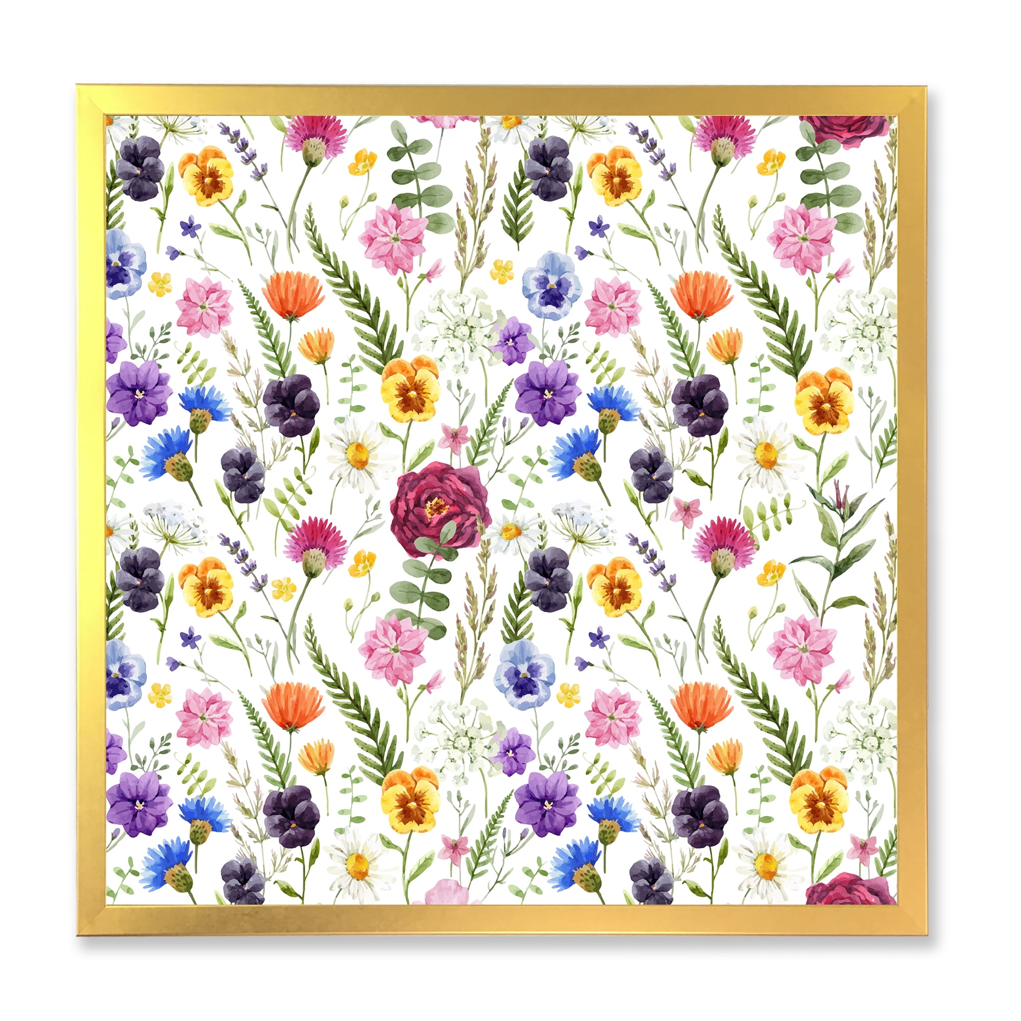 Designart 'Coloful Wildflowers Floral Pattern II' Traditional Framed Art Print
