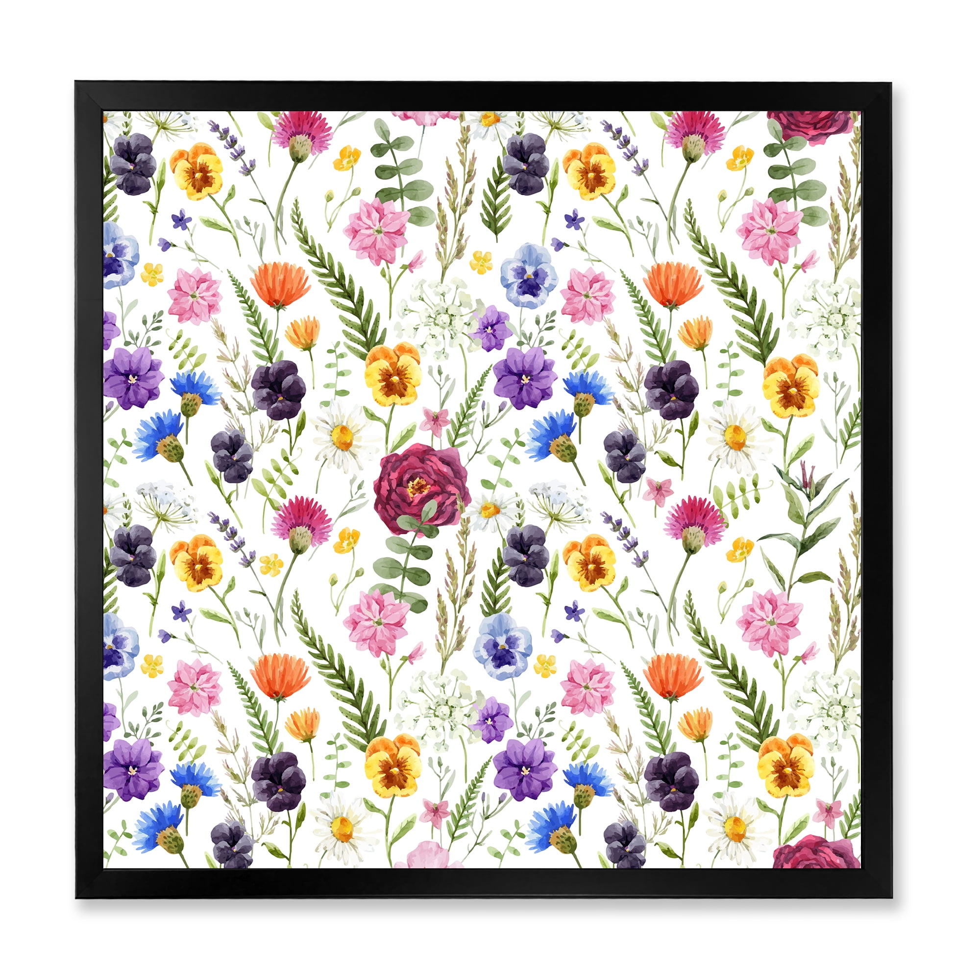 Designart 'Coloful Wildflowers Floral Pattern II' Traditional Framed Art Print