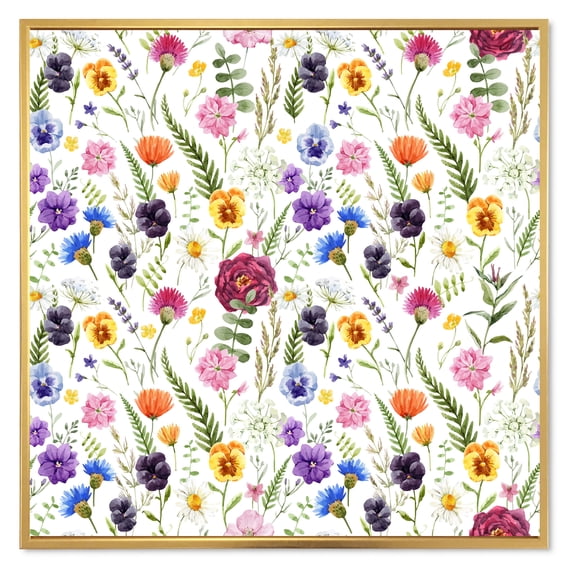 Designart 'Coloful Wildflowers Floral Pattern II' Traditional Framed Canvas Wall Art Print