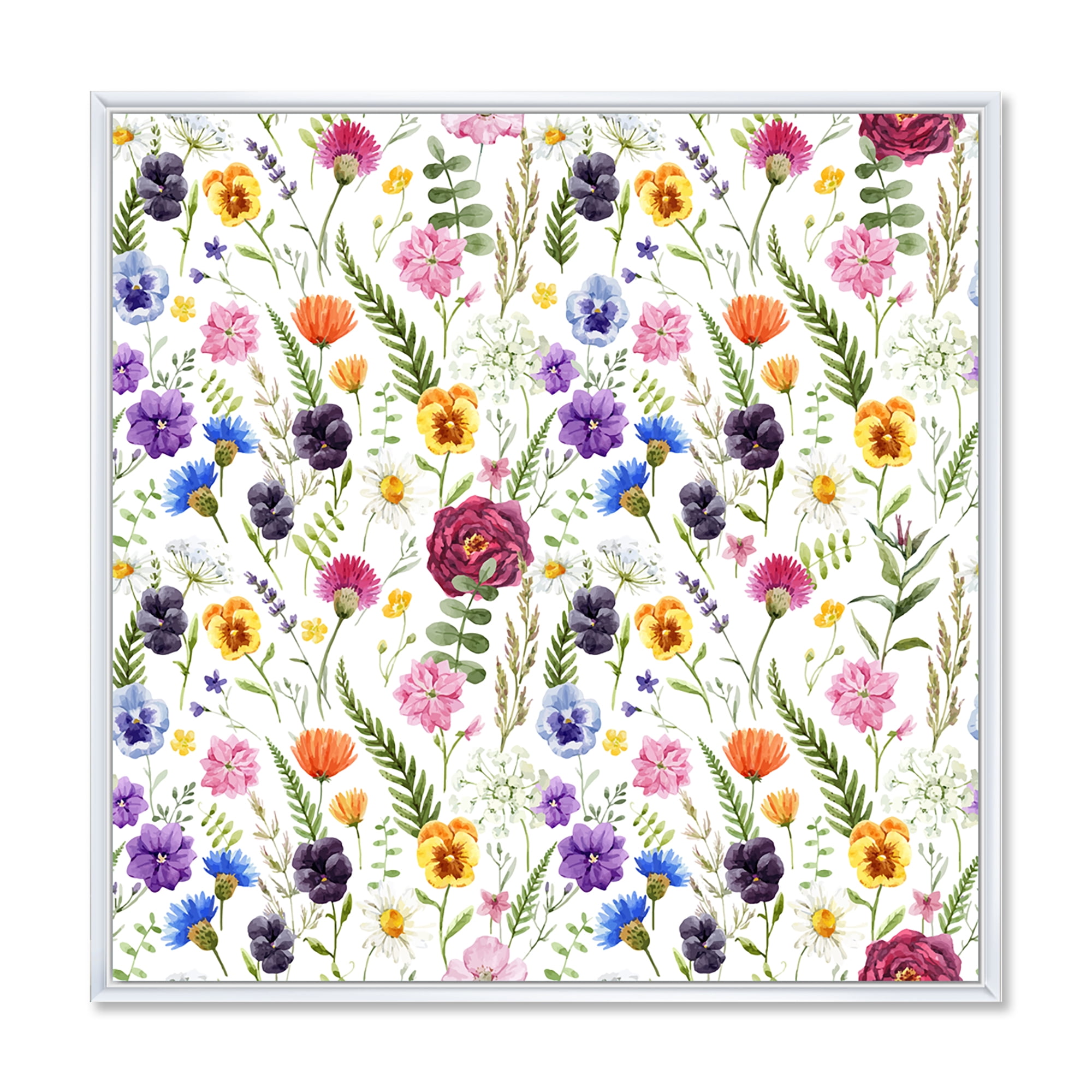 Designart 'Coloful Wildflowers Floral Pattern II' Traditional Framed Canvas Wall Art Print