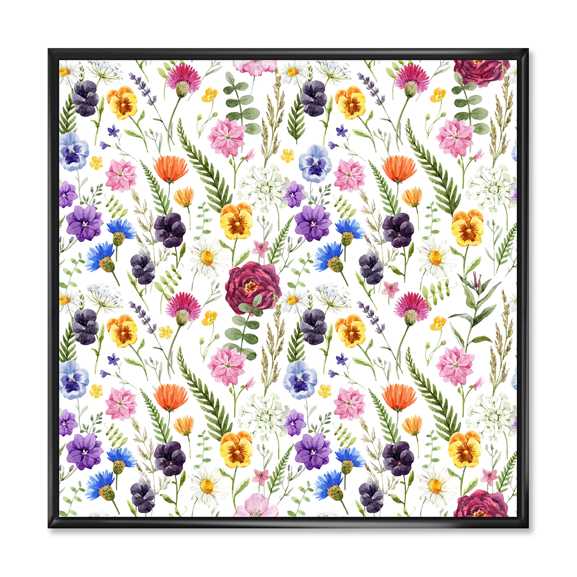 Designart 'Coloful Wildflowers Floral Pattern II' Traditional Framed Canvas Wall Art Print