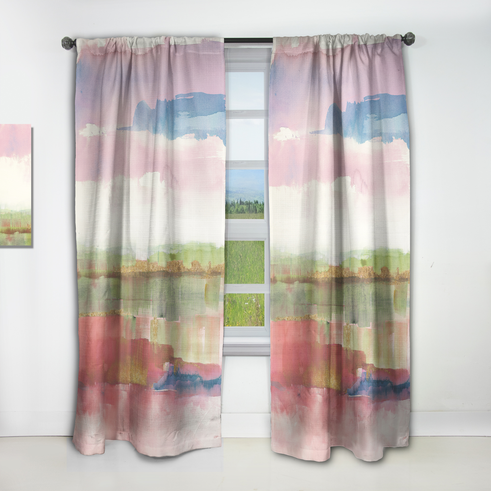 Designart 'Color Gold Bright and Influence Of Line' Shabby Chic Curtain Panel