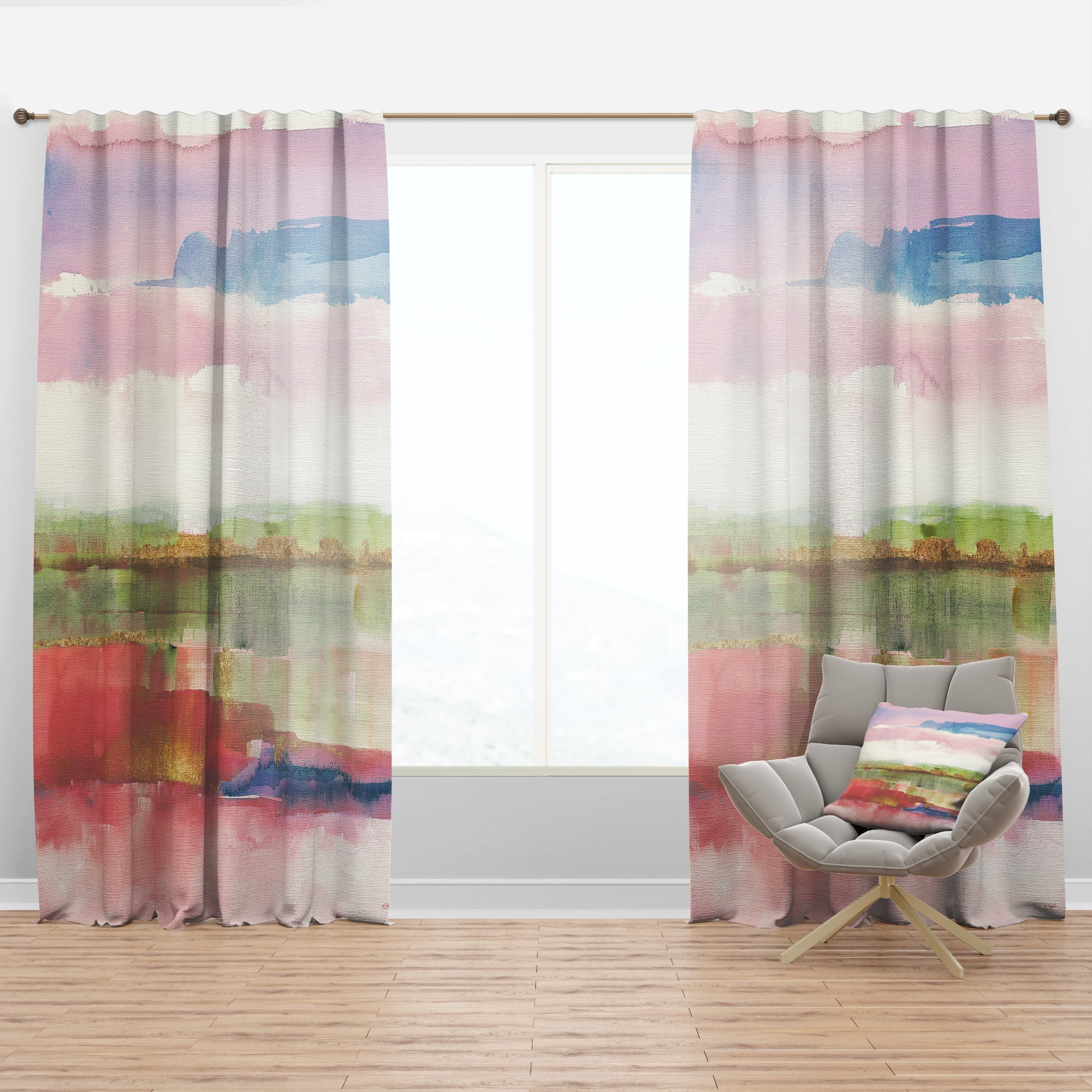 Designart 'Color Gold Bright and Influence Of Line' Shabby Chic Curtain Panel