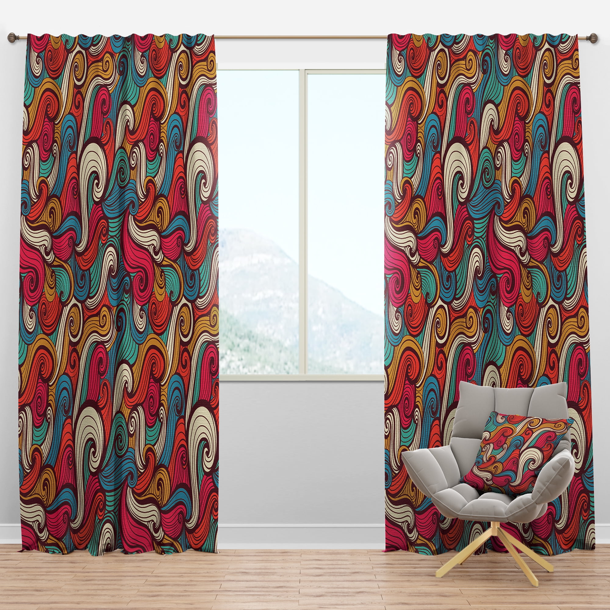 Designart 'Color Pattern Waves' Nautical & Coastal Blackout Curtain Panel
