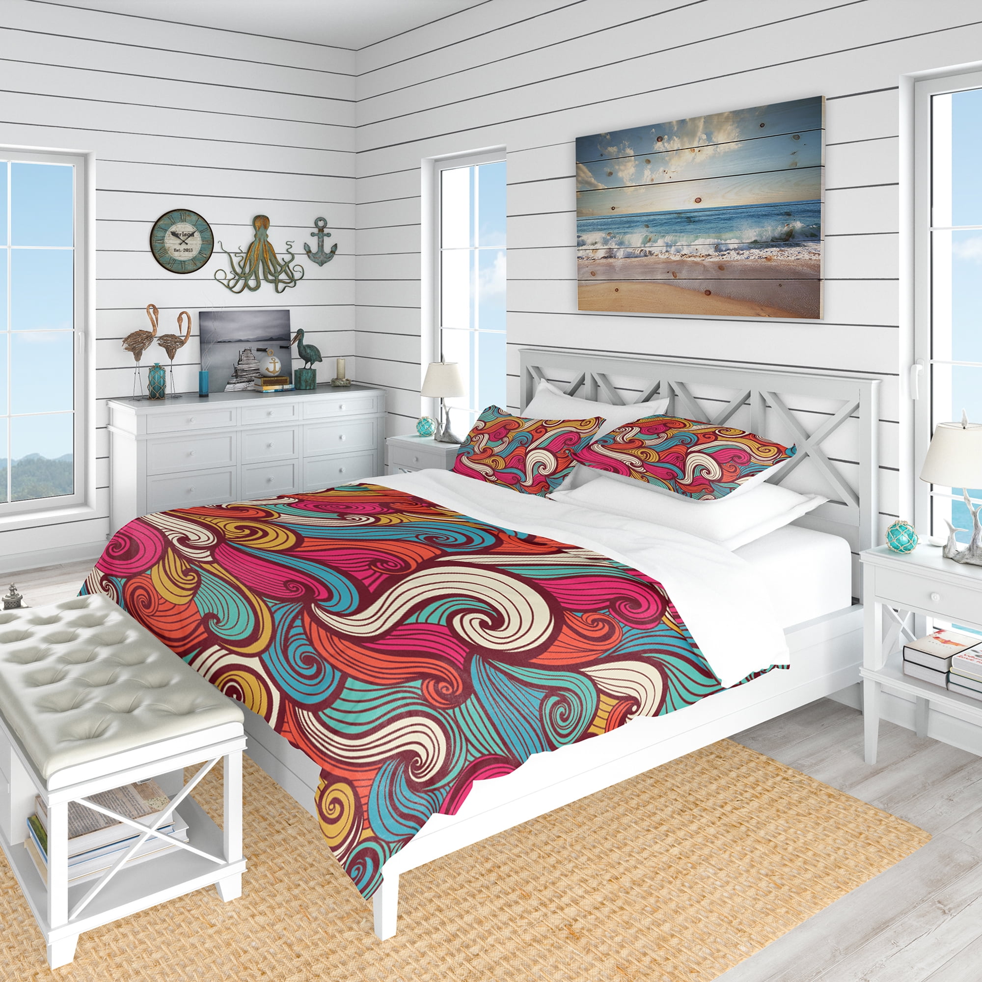Designart 'Color Waves Pattern' Nautical & Coastal Duvet Cover Set