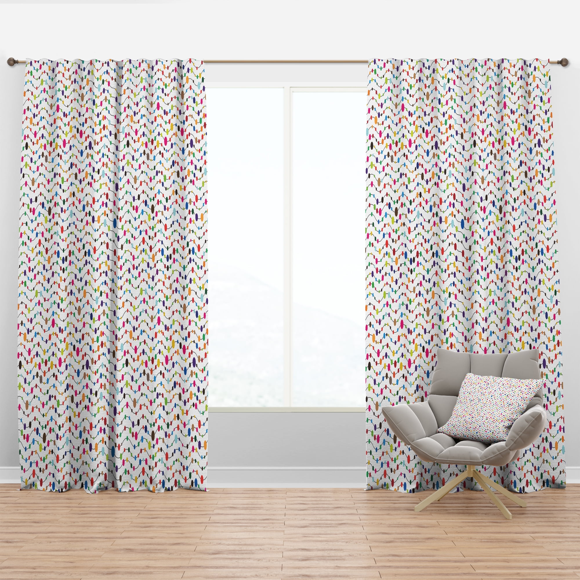 Designart 'Color Waves of Polka Dots On White' Mid-Century Modern Blackout Curtain Panel