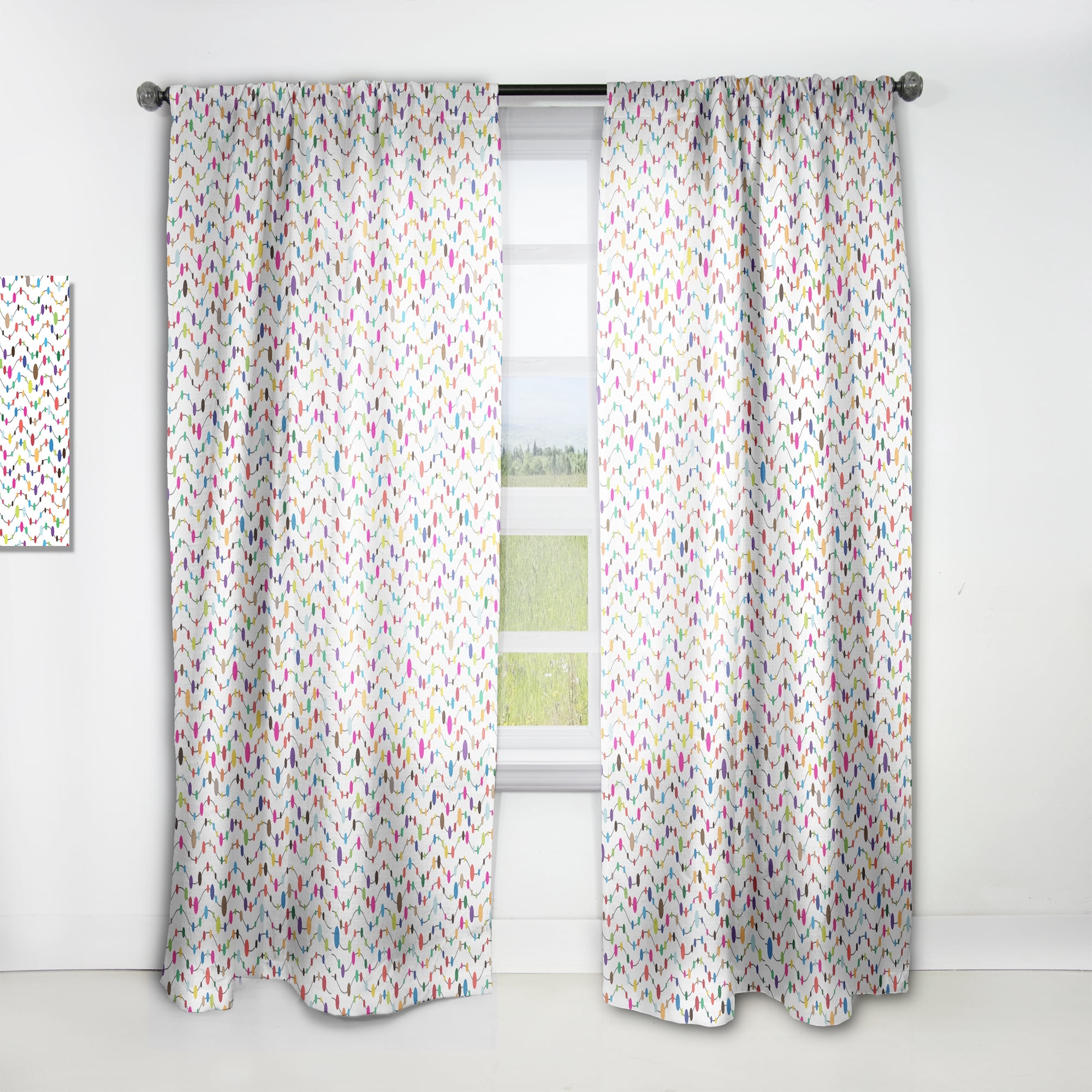 Designart 'Color Waves of Polka Dots On White' Mid-Century Modern Curtain Panel