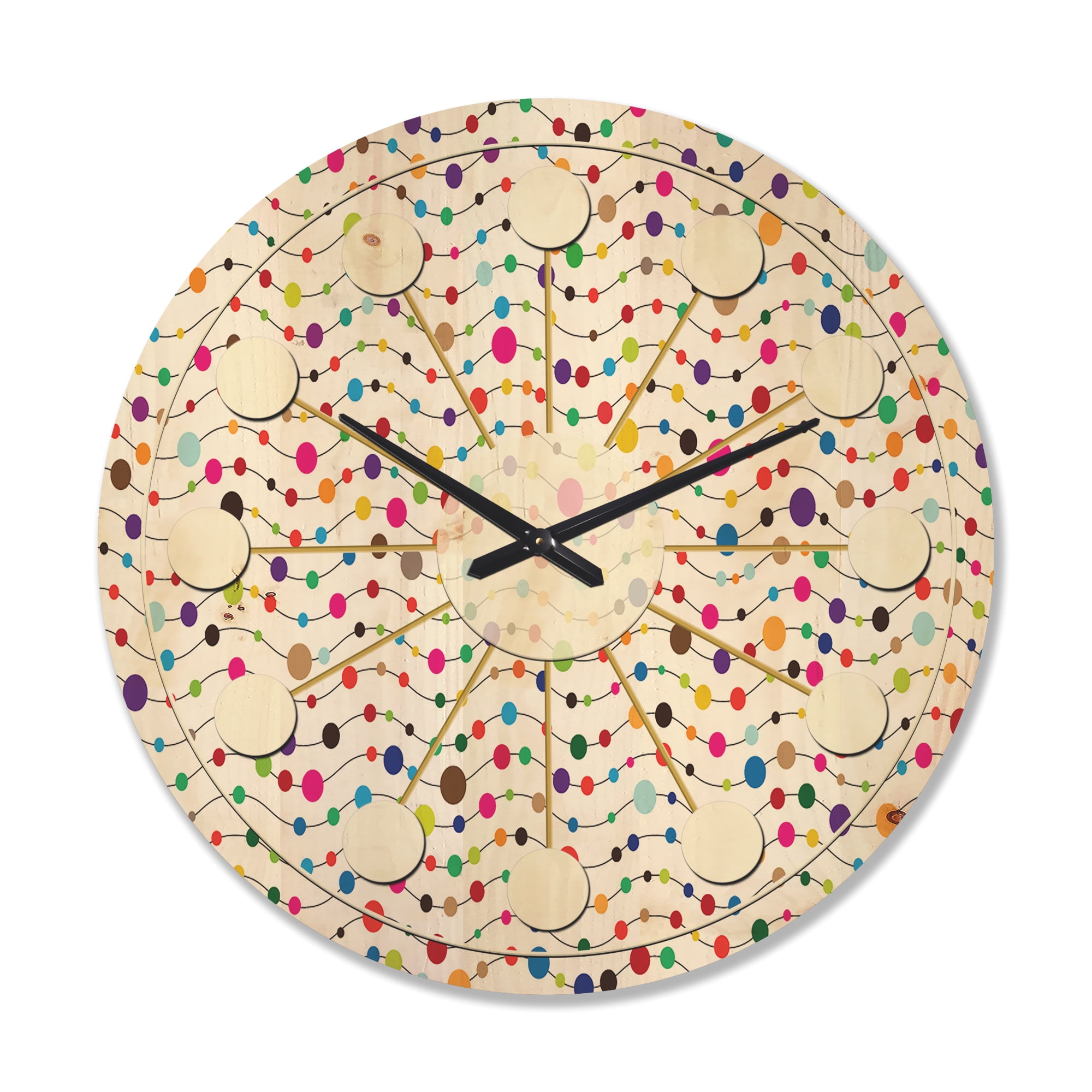 Designart 'Color Waves of Polka Dots On White' Mid-Century Modern Wood Wall Clock