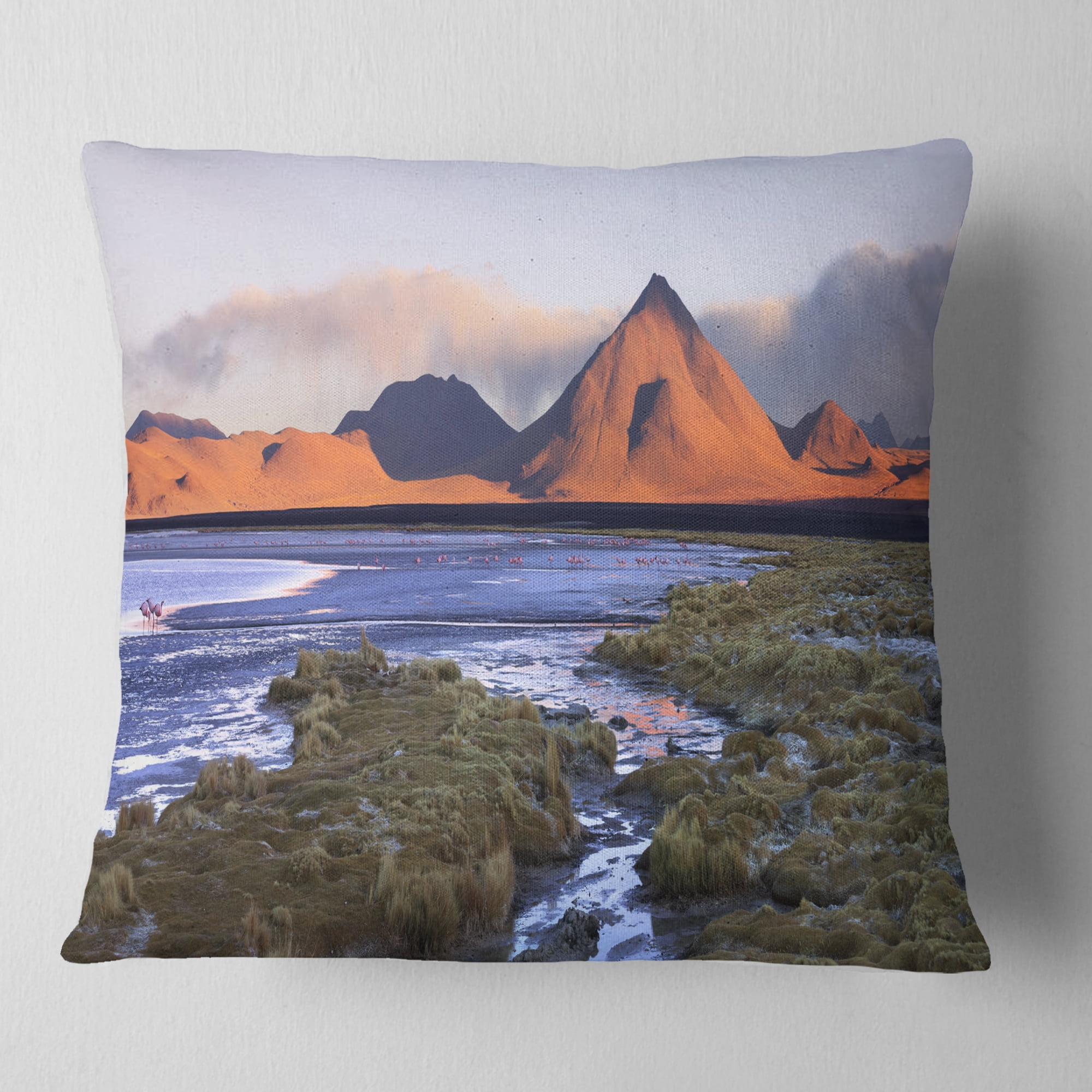 Designart Colorada lagoon and Volcano Pabellon - Landscape Printed Throw Pillow - 16x16