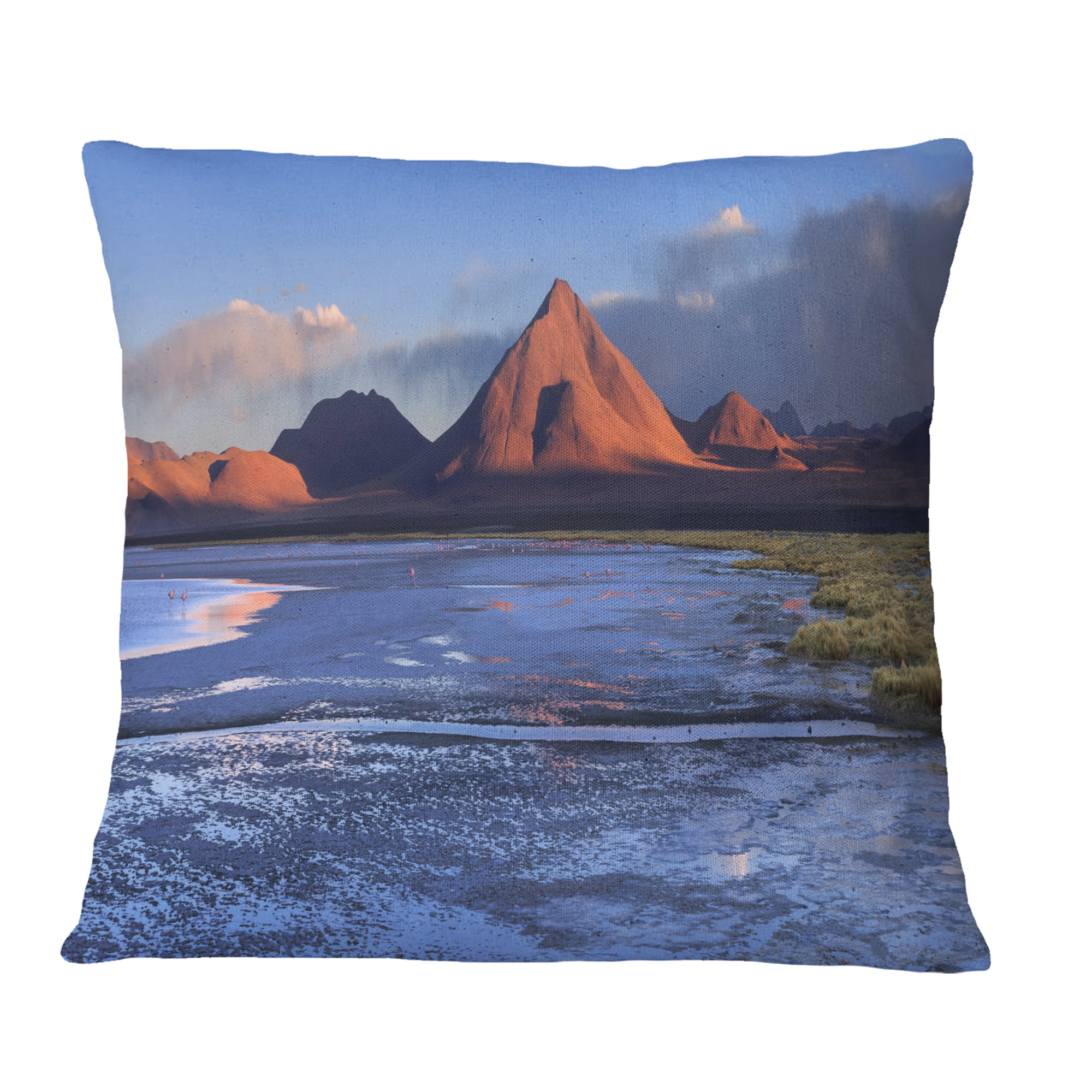 Designart Colorado Lagoon and Volcano Pabellon - Landscape Printed Throw Pillow - 16x16