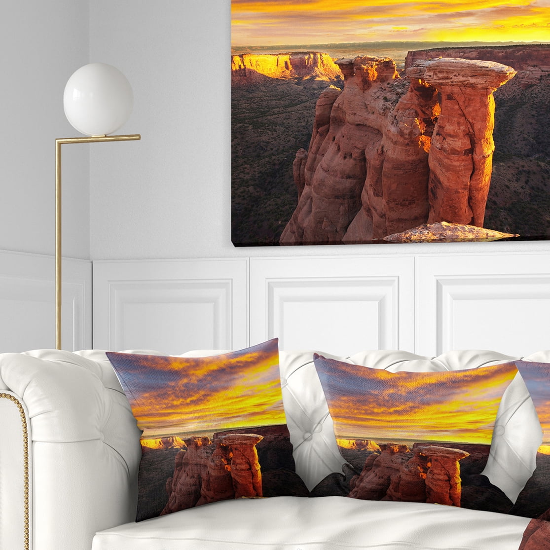 Designart Colorado Monument At Sunset - Modern Landscape Printed Throw Pillow - 16x16