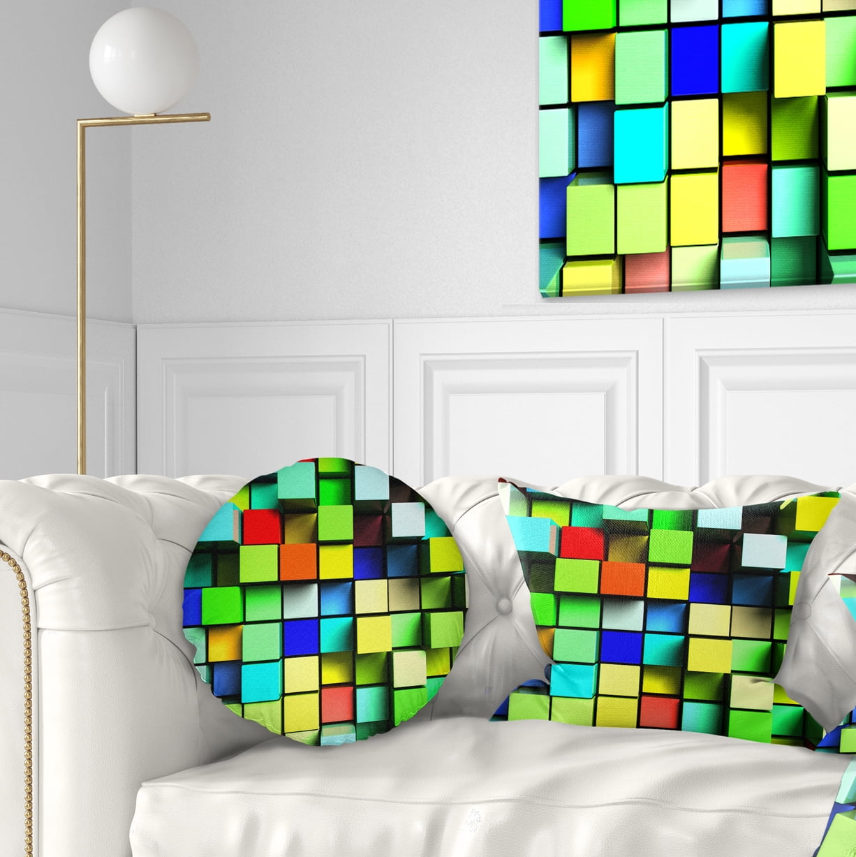 Designart Colored 3D Cubes Wall Design - Contemporary Throw Pillow - 12x20