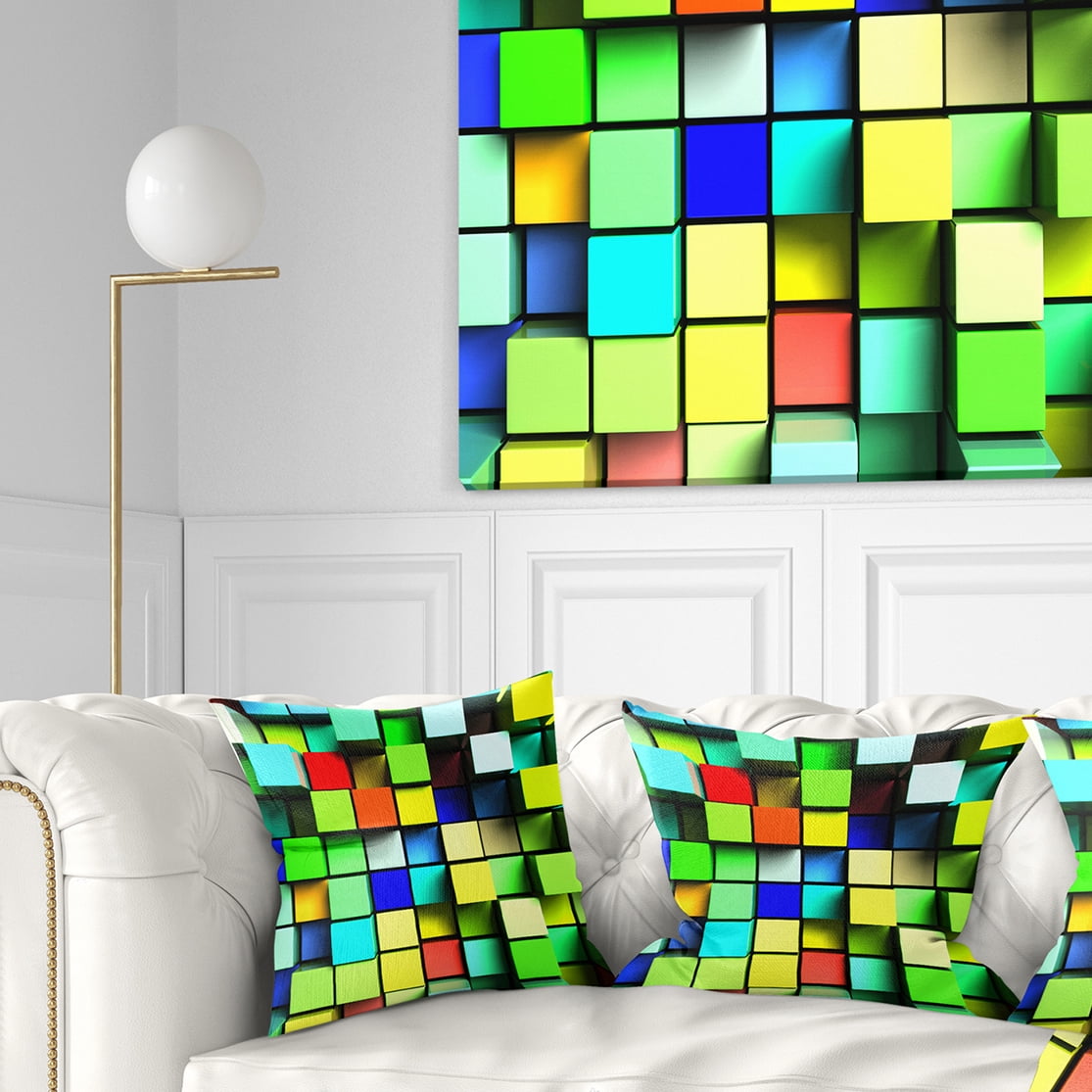 Designart Colored 3D Cubes Wall Design - Contemporary Throw Pillow - 16x16