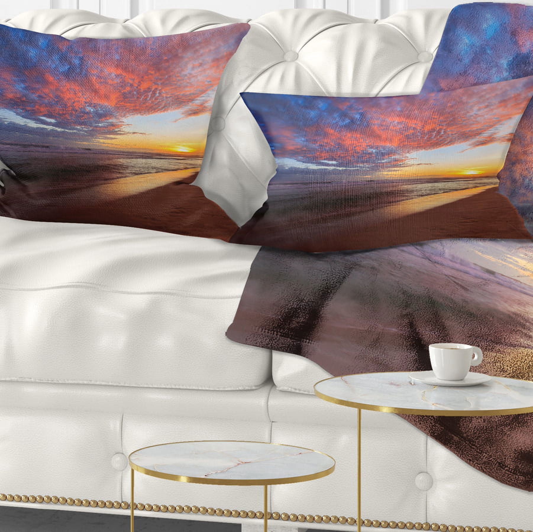 Designart Colored Clouds in Beach at Sunset - Seashore Throw Pillow - 12x20