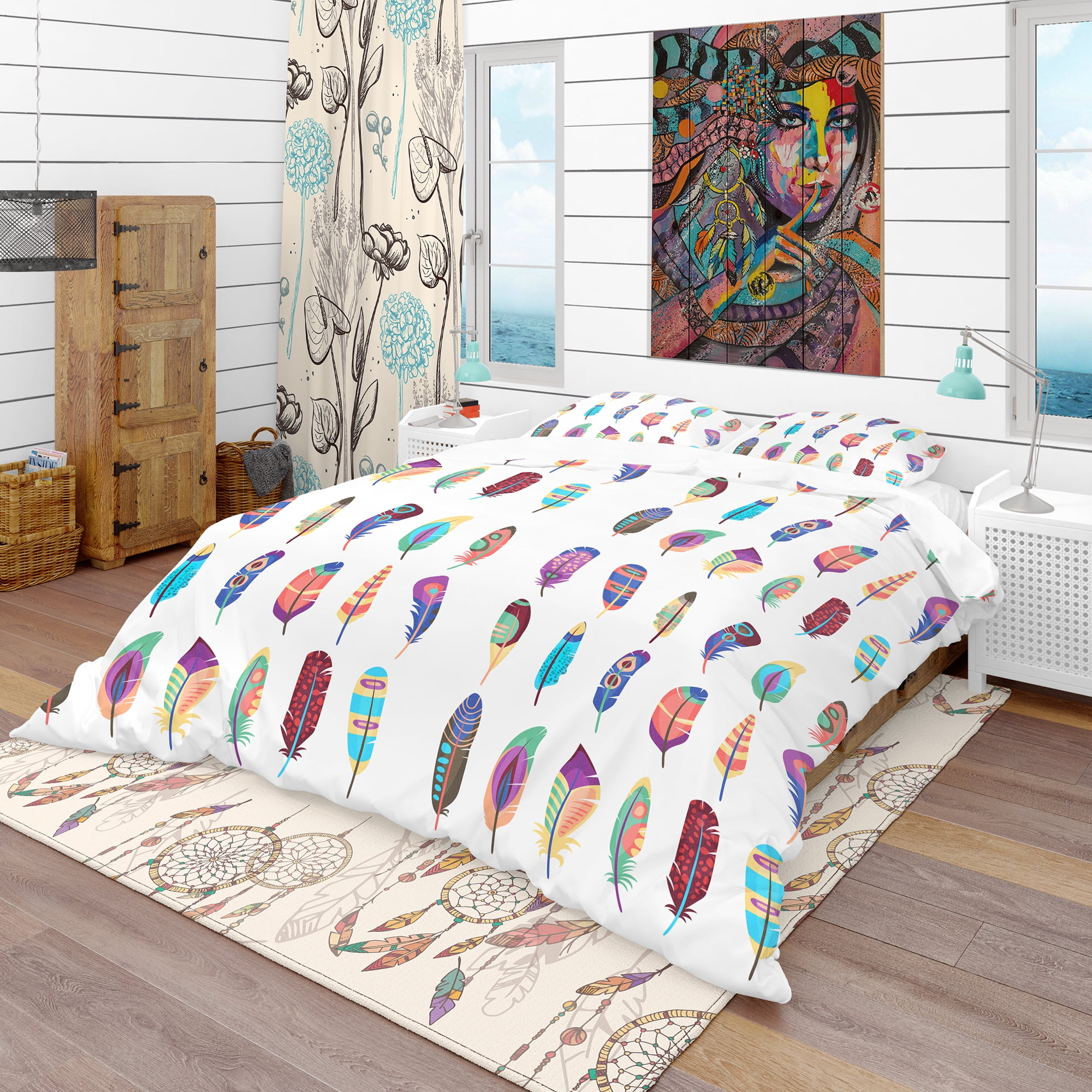 Designart 'Colored Feathers Set' Southwestern Duvet Cover Set