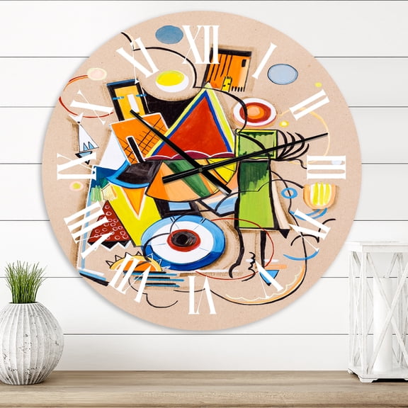 Designart 'Colored Geometric Abstract Compositions I' Modern Wall Clock