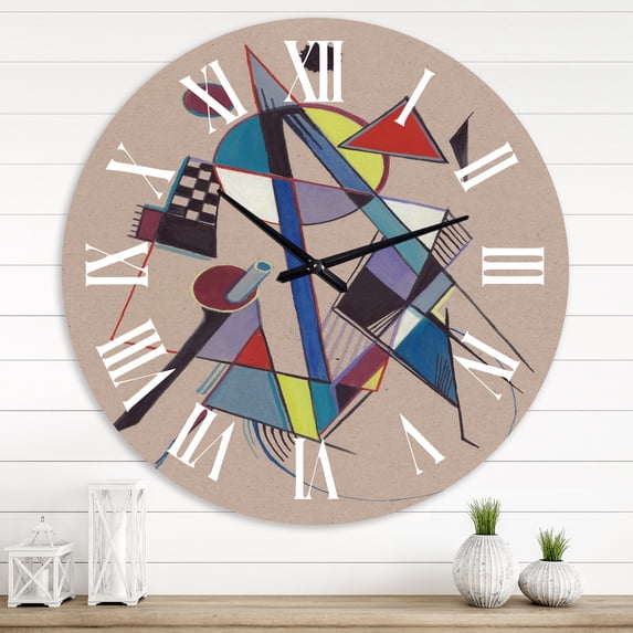 Designart 'Colored Geometric Abstract Compositions Iii' Modern Wall Clock