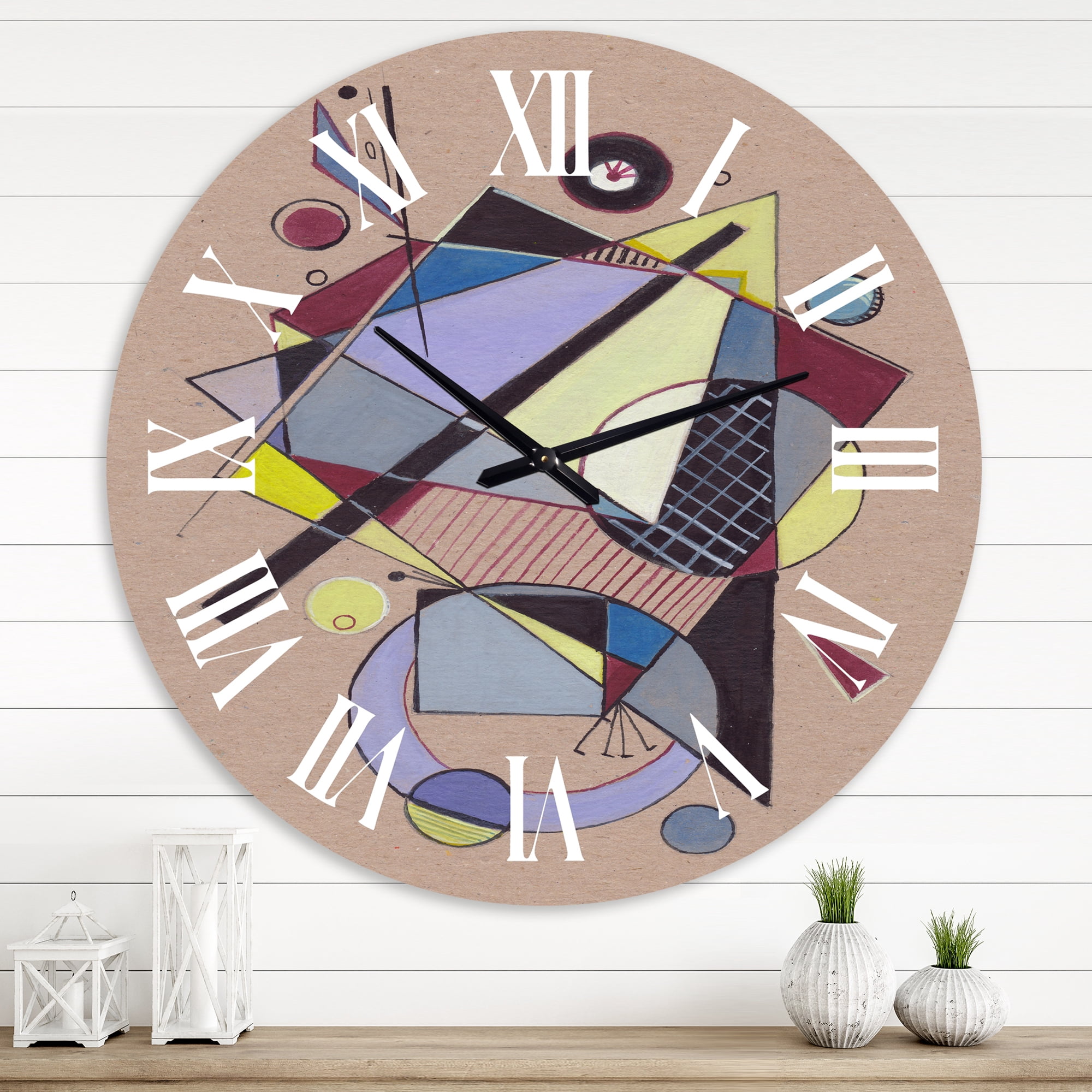 Designart 'Colored Geometric Abstract Compositions Iv' Modern Wall Clock