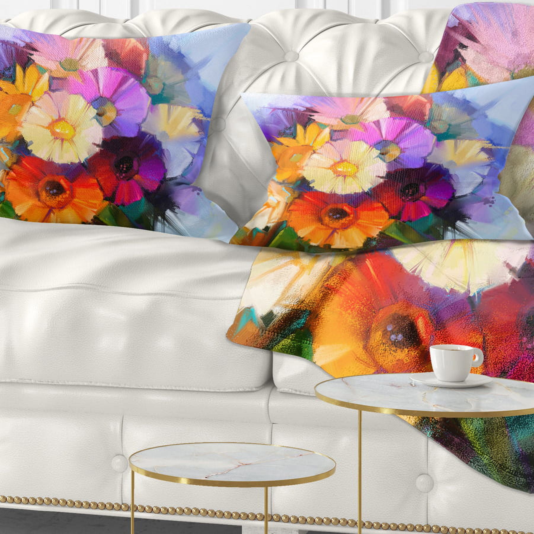 Designart Colored Gerbera Flowers Bouquet - Floral Throw Pillow - 12x20