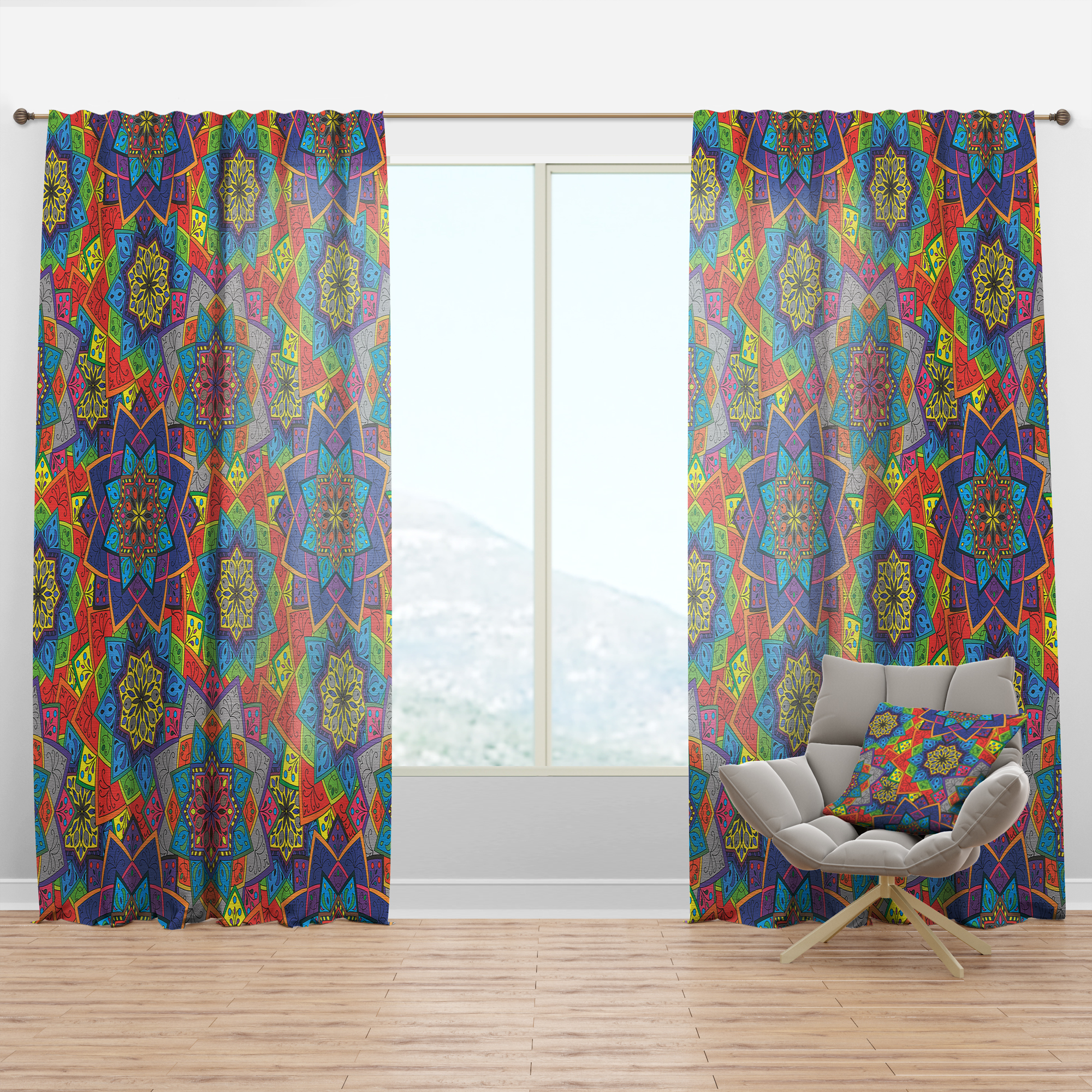 Designart 'Colored Indian Ornament Design' Bohemian & Eclectic Curtain Panel