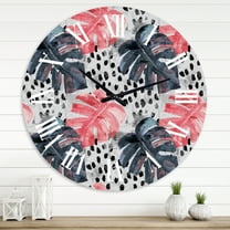 Designart 'Colored Monstera On Rough Brush Strokes I' Tropical Wall Clock
