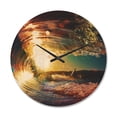 thumbnail image 1 of Designart 'Colored Ocean Waves Falling Down At Sunset III' Coastal Wood Wall Clock, 1 of 5