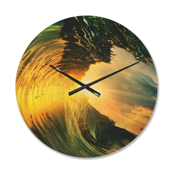Designart 'Colored Ocean Waves Falling Down At Sunset VII' Coastal Wood Wall Clock