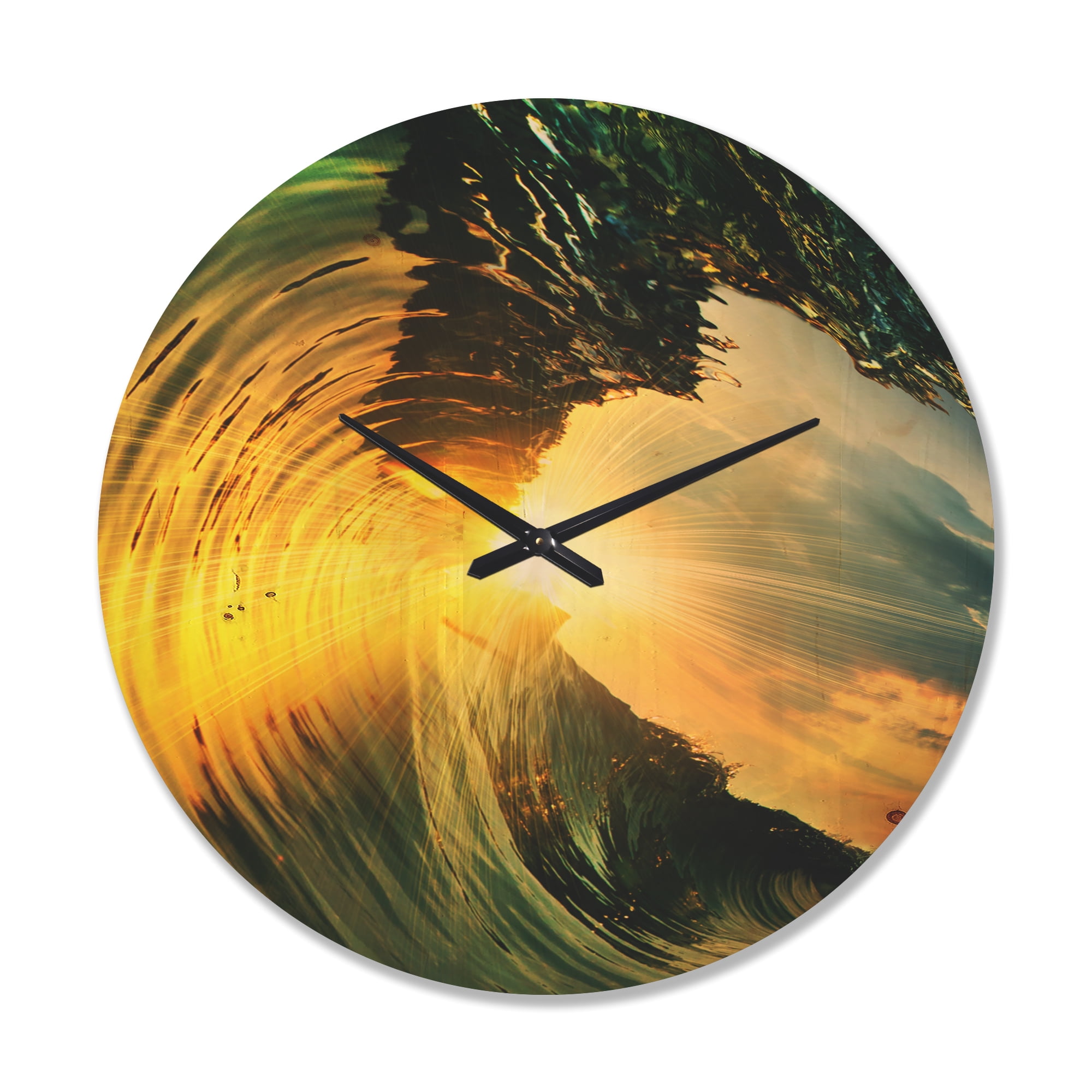 Designart 'Colored Ocean Waves Falling Down At Sunset VII' Coastal Wood Wall Clock