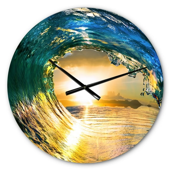Designart 'Colored Ocean Waves Falling Down II' Nautical & Coastal wall clock