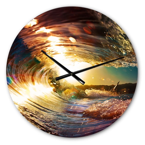 Designart 'Colored Ocean Waves Falling Down III' Coastal wall clock