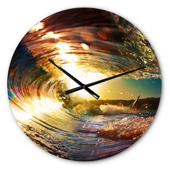 Designart 'Colored Ocean Waves Falling Down III' Coastal wall clock