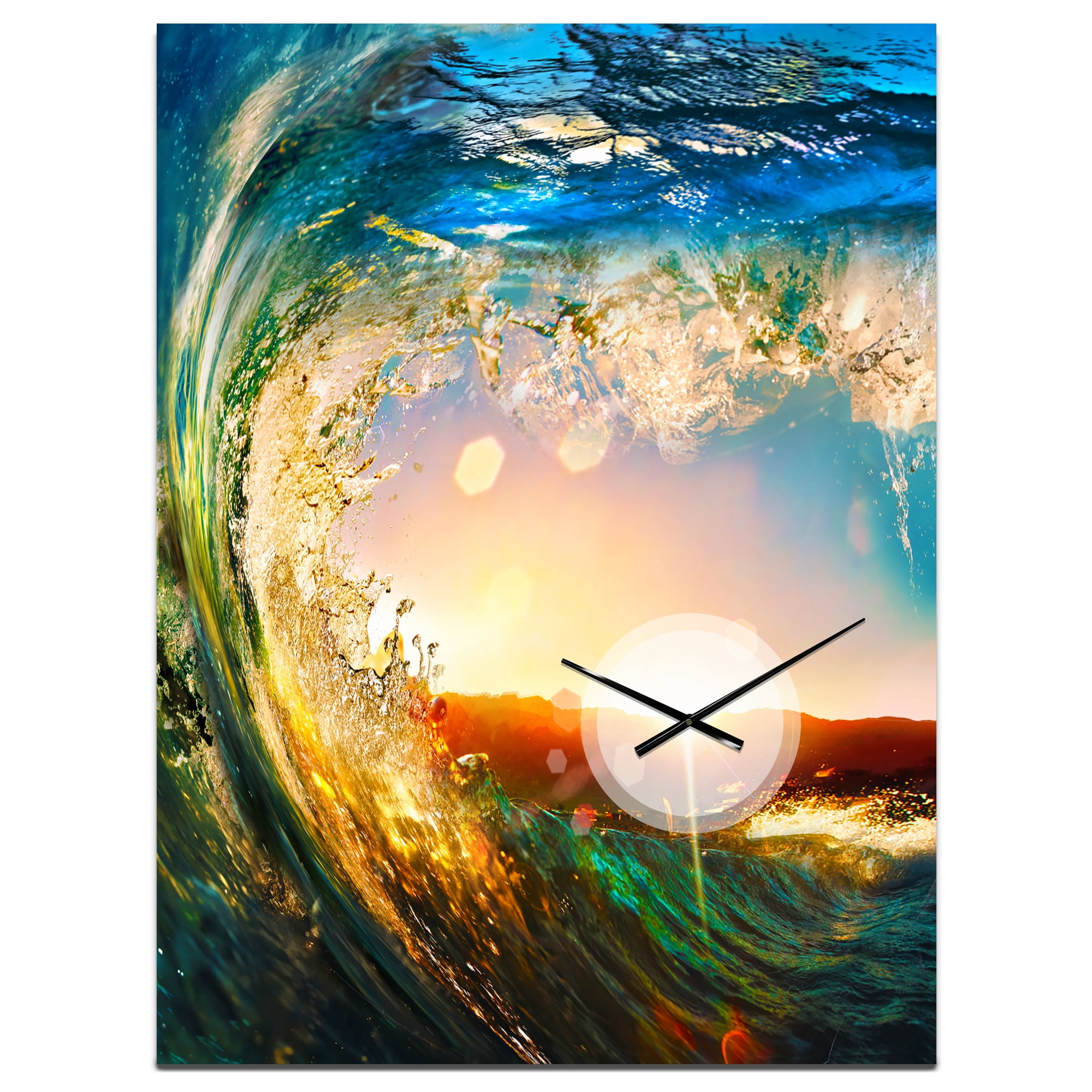 Designart 'Colored Ocean Waves Falling Down' Modern wall clock
