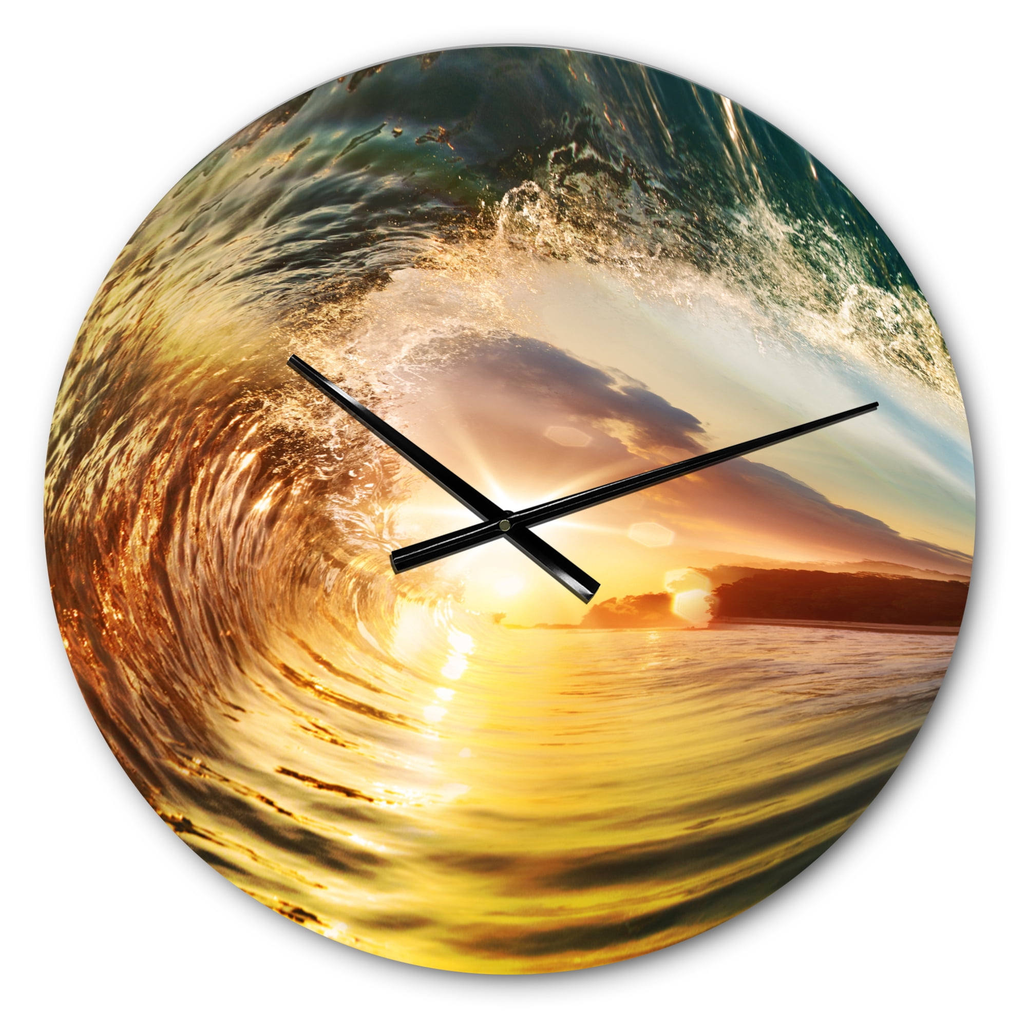 Designart 'Colored Ocean Waves Falling Down V' Coastal Wall Clock