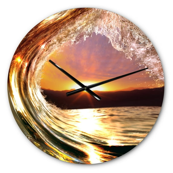 Designart 'Colored Ocean Waves Falling Down VIII' Coastal wall clock