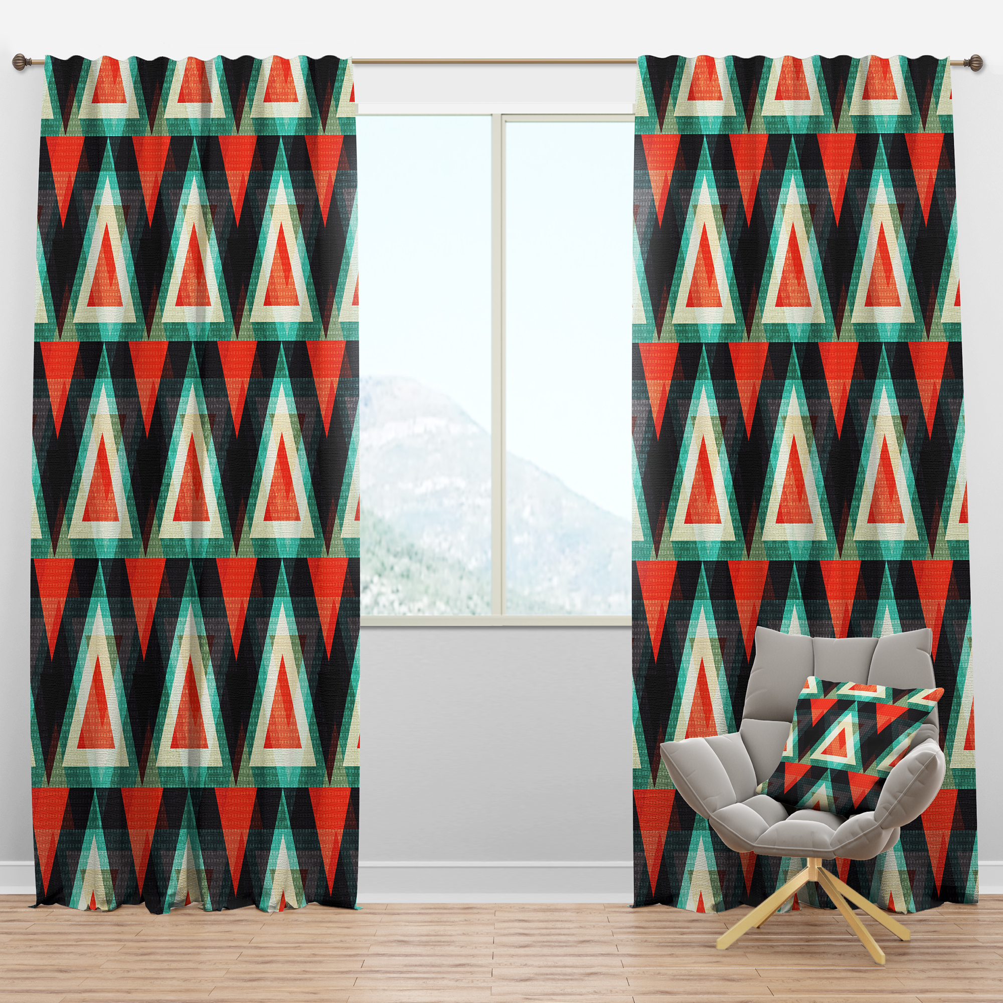 Designart 'Colored Polygons Pattern' Bohemian & Eclectic Blackout Curtain Panel