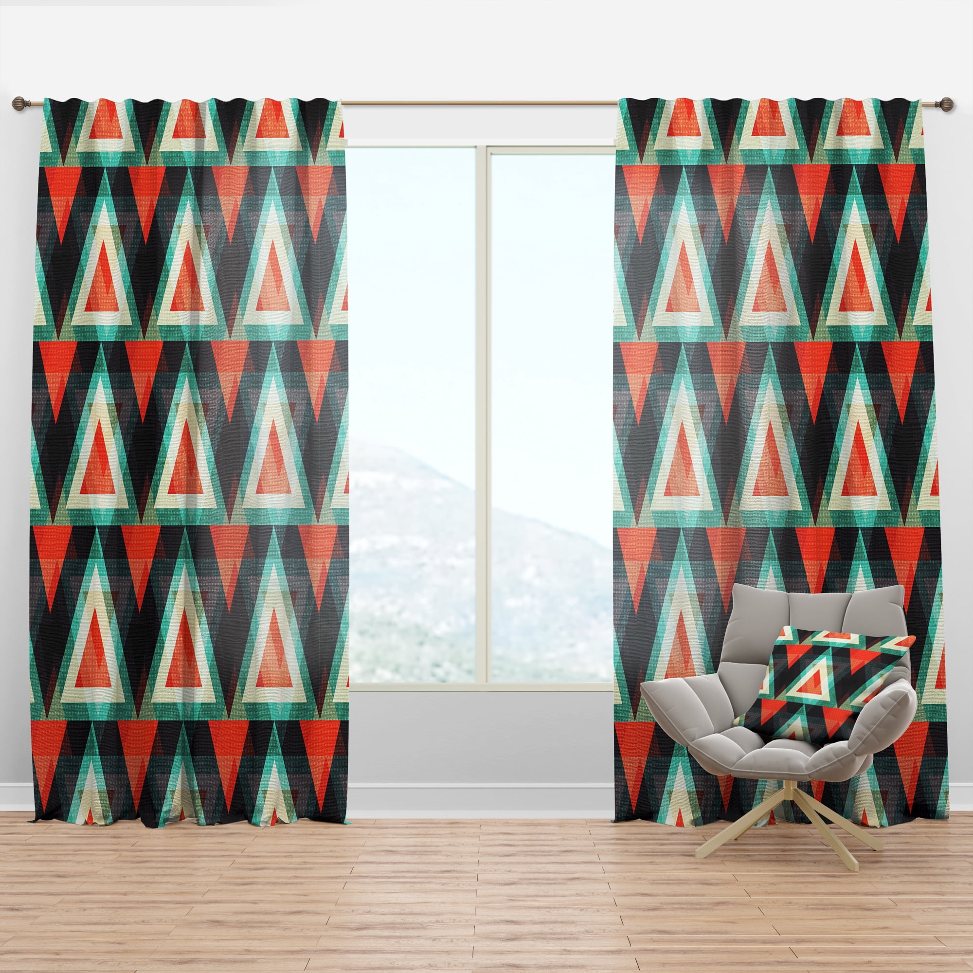Designart 'Colored Polygons Pattern' Bohemian & Eclectic Curtain Panel