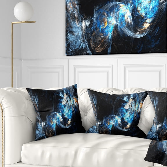 Designart Colored Smoke Blue - Abstract Throw Pillow - 16x16