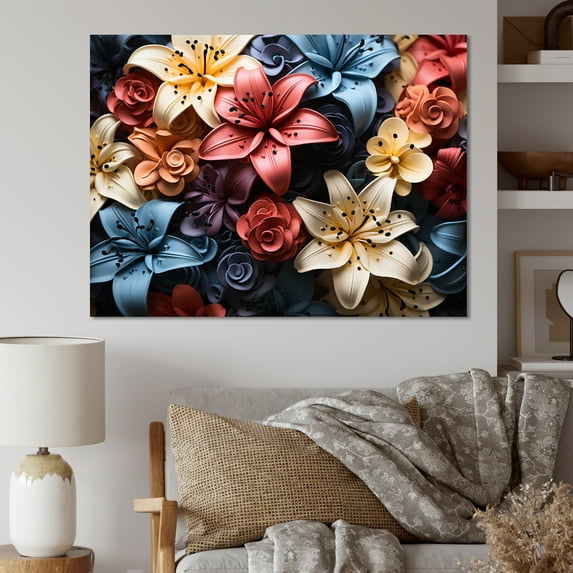 Designart "Colorful 0 Lilies landscape Vibrant III" Floral Wall Art Living Room