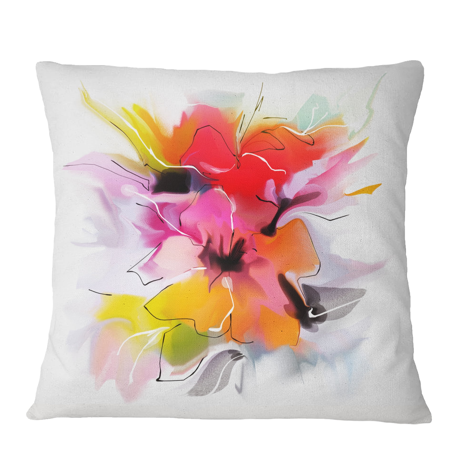 Designart Colorful Abstract Flowers on White - Floral Throw Pillow - 18x18