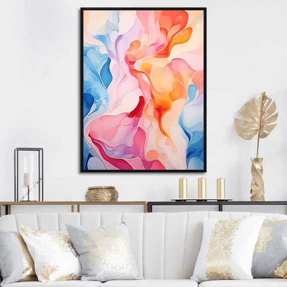 Designart "Colorful Abstract Liquid Ink I" Abstract Framed Wall Art - Modern Colorful Abstract Liquid Ink Hallway Framed Wall Art Decor