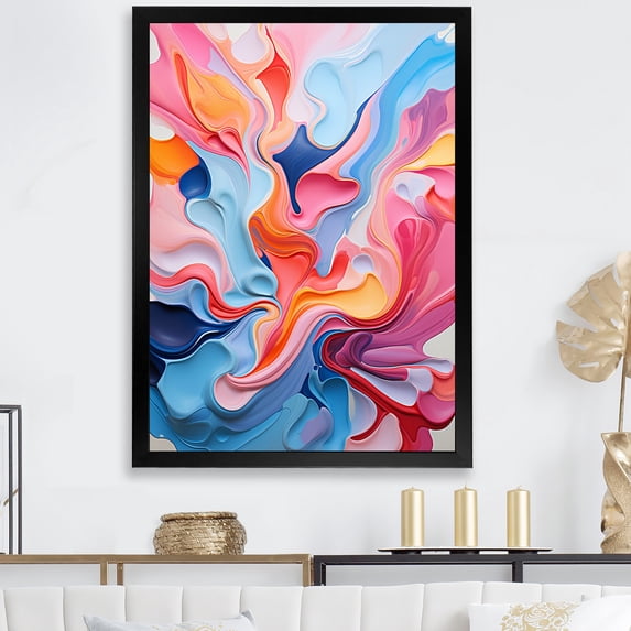 Designart "Colorful Abstract Liquid Ink II" Abstract Framed Wall Art - Modern Colorful Abstract Liquid Ink Living Room Framed Canvas Art