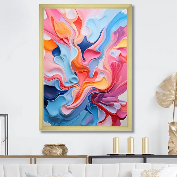 Designart "Colorful Abstract Liquid Ink II" Abstract Framed Wall Art - Modern Colorful Abstract Liquid Ink Living Room Framed Canvas Art