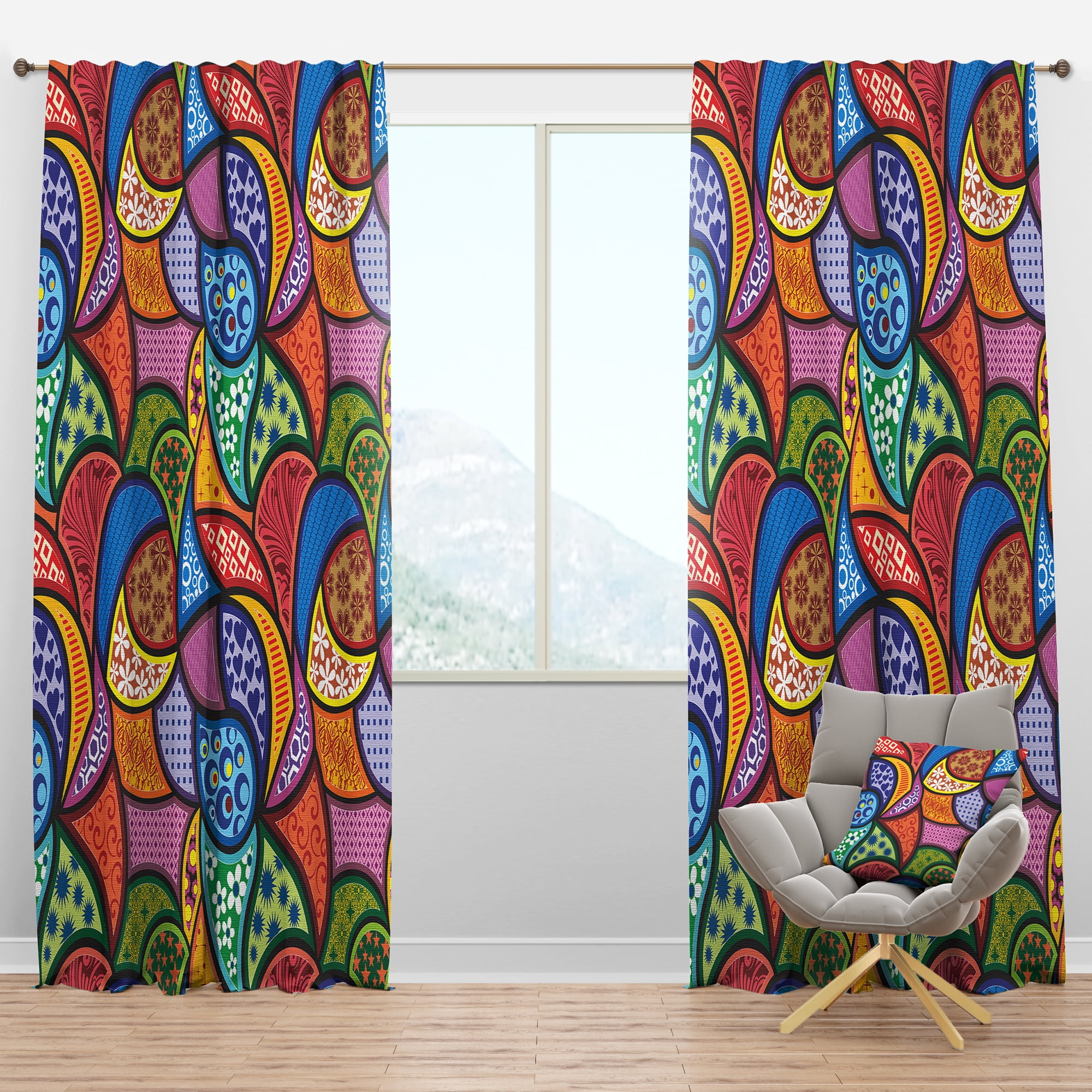 Designart 'Colorful Abstract Pattern' Bohemian & Eclectic Blackout Curtain Panel