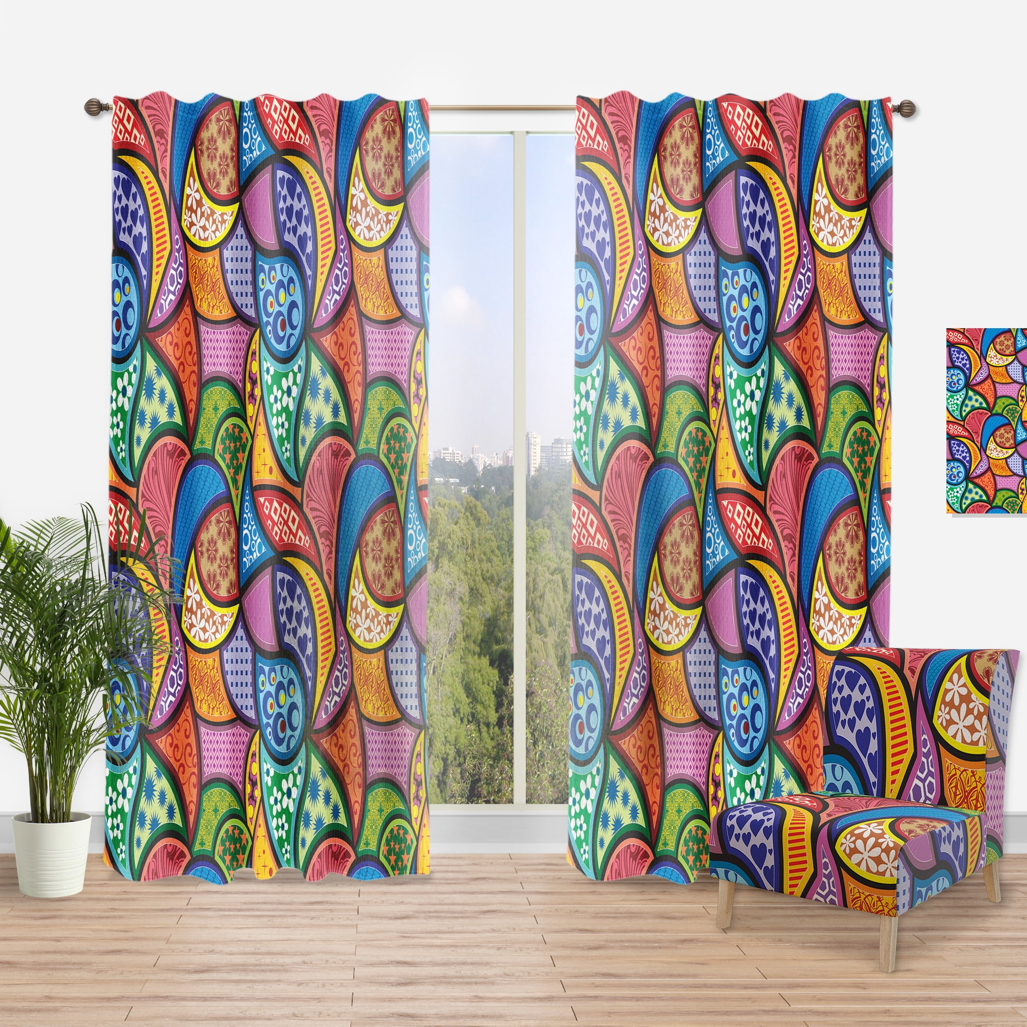 Designart 'Colorful Abstract Pattern' Bohemian & Eclectic Curtain Panel