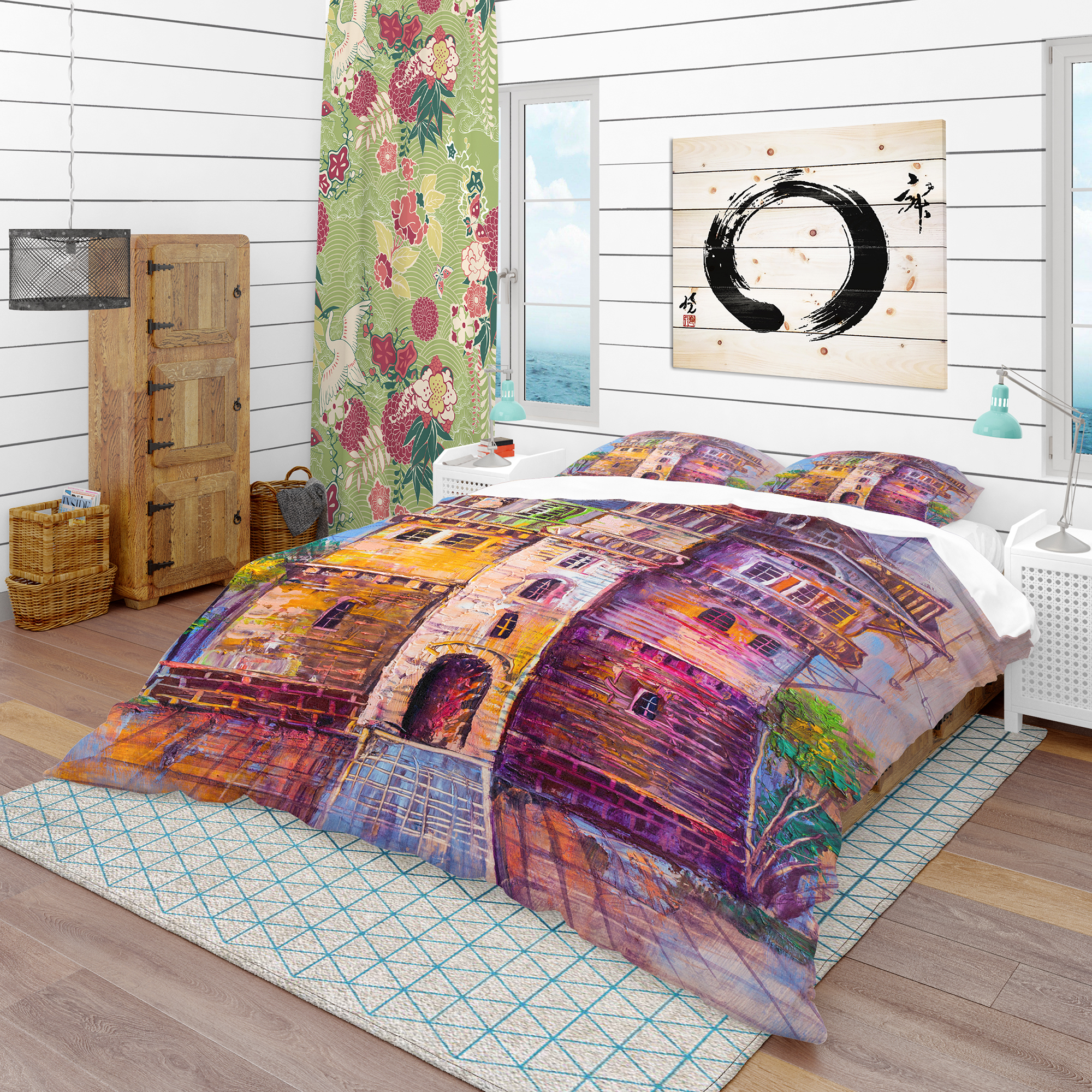 Designart 'Colorful Ancient Castle Oil Painting' Modern & Contemporary Duvet Cover Set