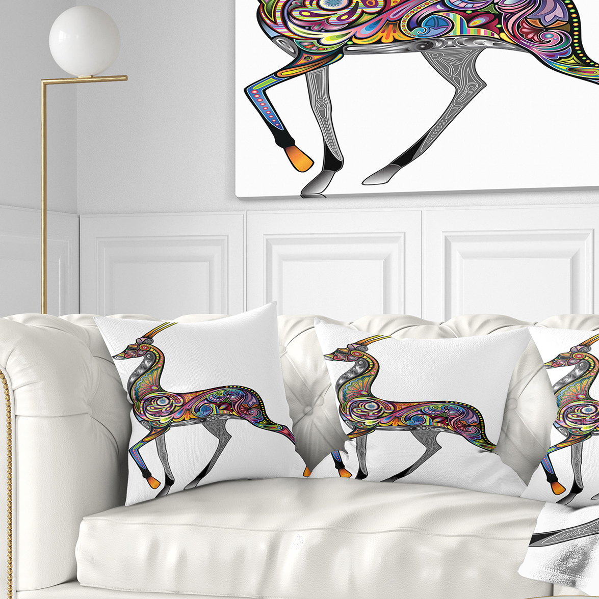 Designart Colorful Antelope - Animal Throw Pillow - 18x18