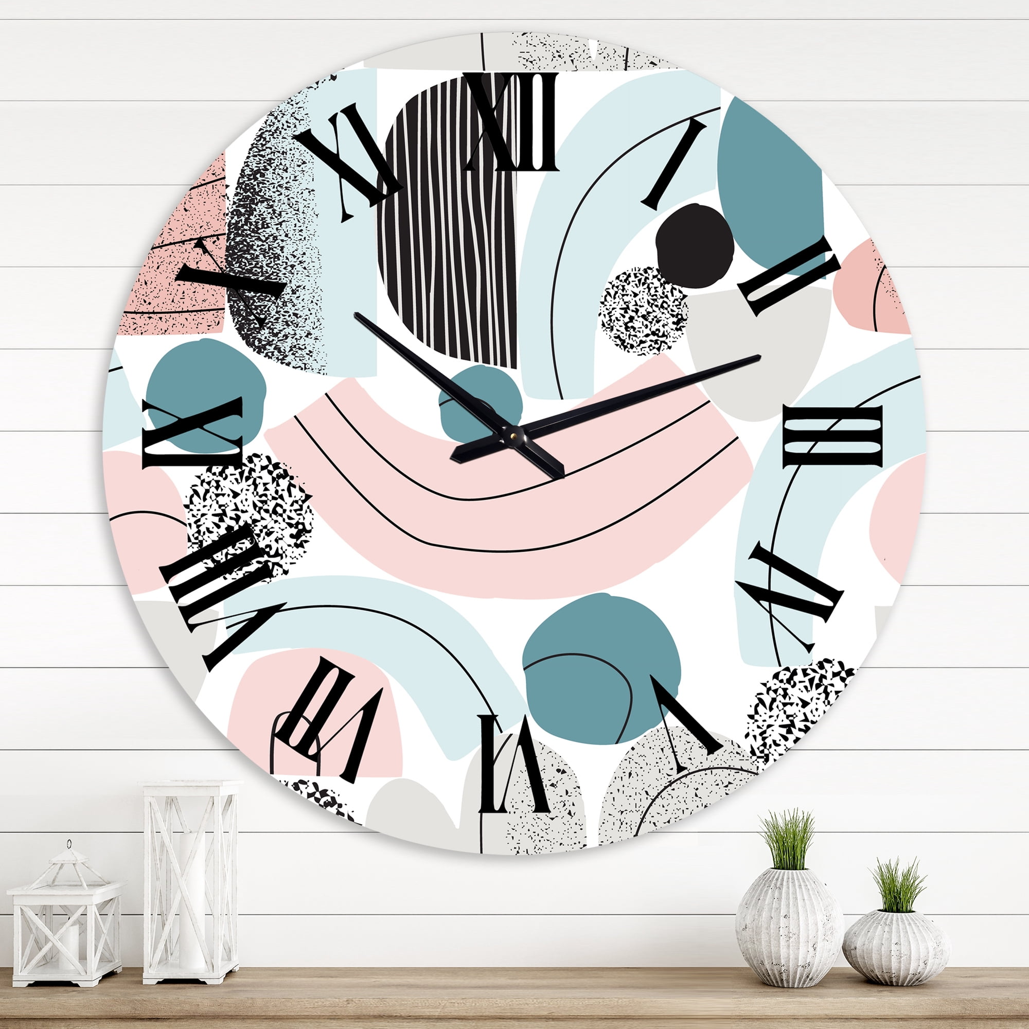 Designart 'Colorful Art Collage In Pastel Colors' Modern Wall Clock