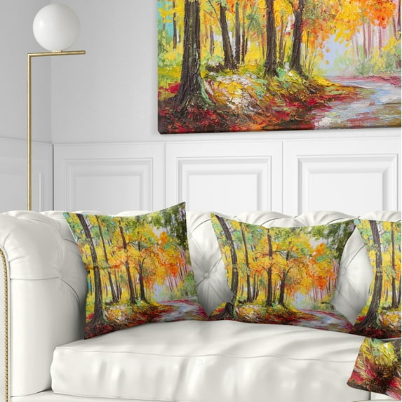 Designart Colorful Autumn Forest - Landscape Printed Throw Pillow - 18x18