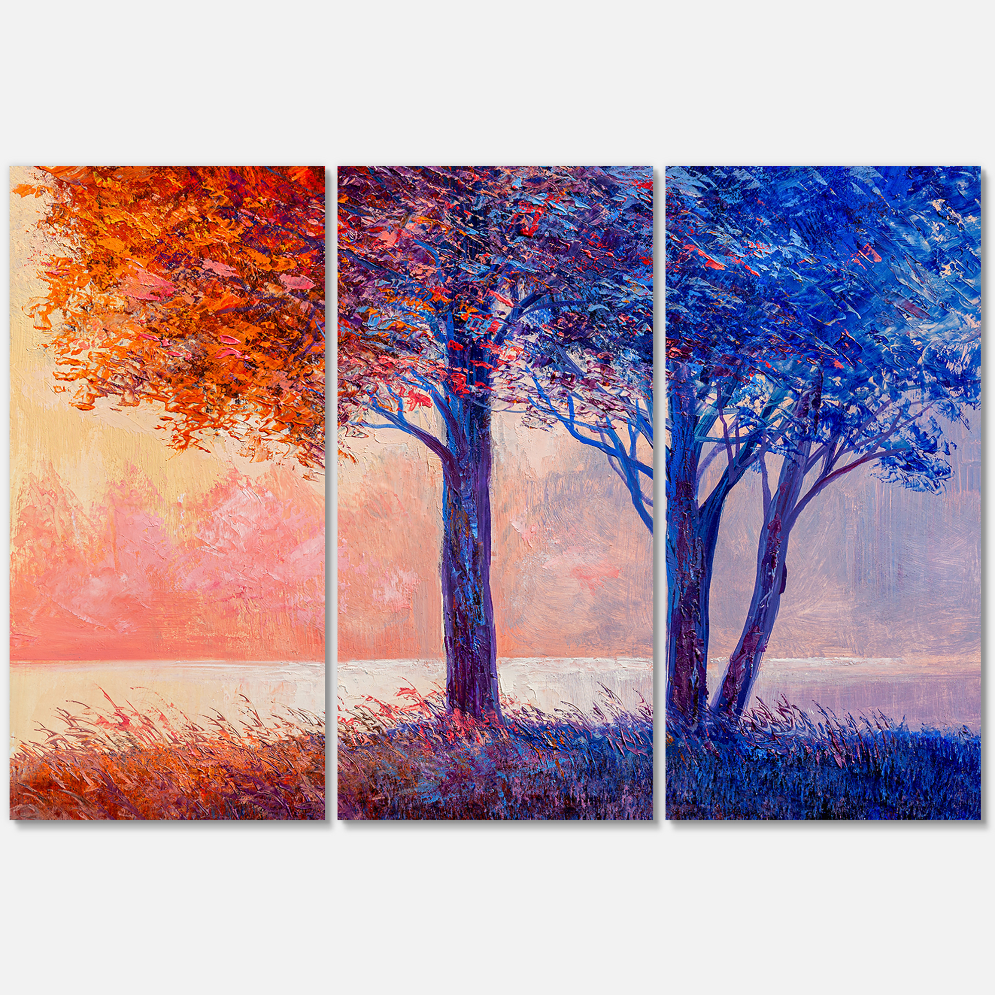 Designart ' Colorful Autumn Forest Trees Along Beautiful River ' Lake House Canvas Wall Art Print